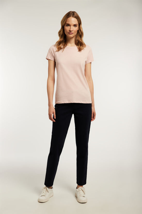 Camiseta de algodón orgánico rosa con detalle bordado cadeneta a contraste | MUJER  | POLO CLUB