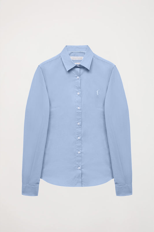 Camisa entallada azul de popelín con logo bordado