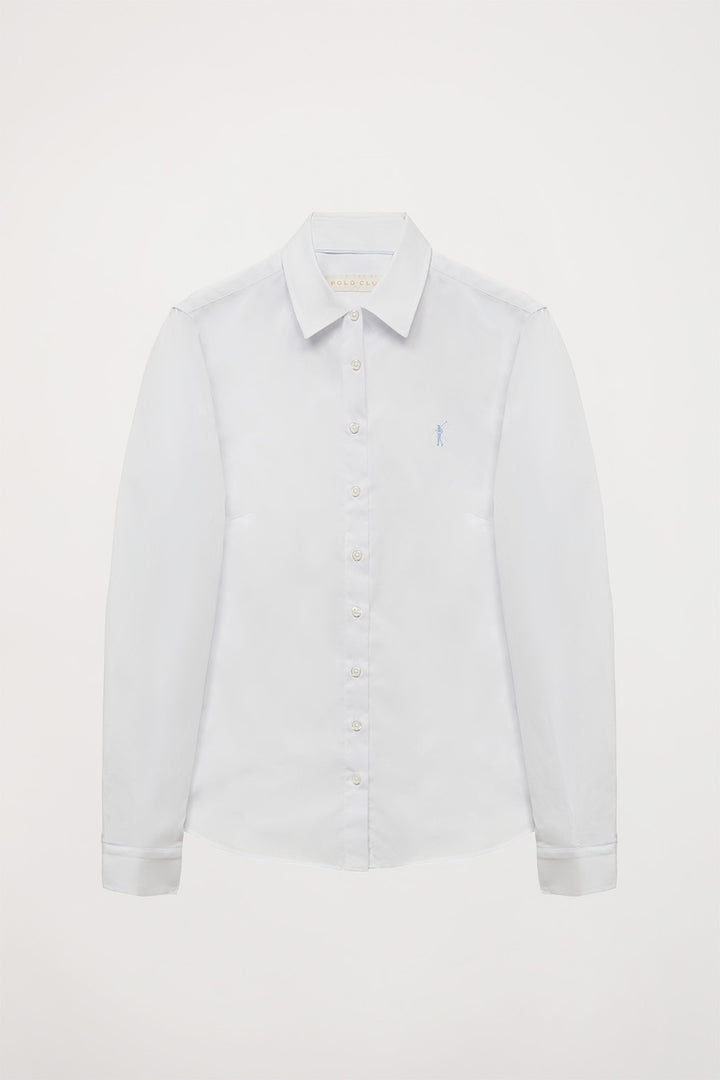 White slim-fit poplin shirt with embroidered logo