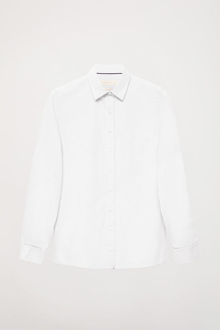 Camisa branca de algodão lavado com pormenor bordado no peito