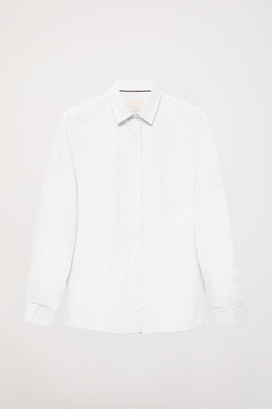 Camisa blanca de algodón lavada con detalle bordado en el pecho