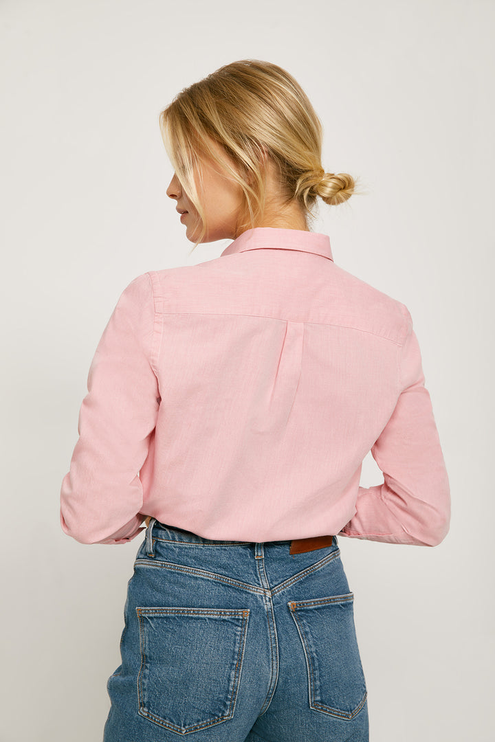 Camisa rosa bebé de algodón lavada con detalle bordado en el pecho | MUJER  | POLO CLUB