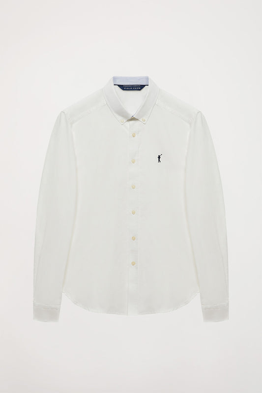 Camisa oxford blanca con logo bordado