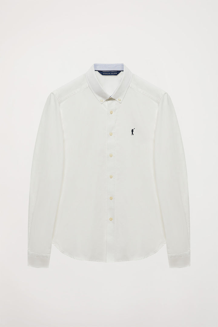 Camisa oxford branca com logótipo bordado