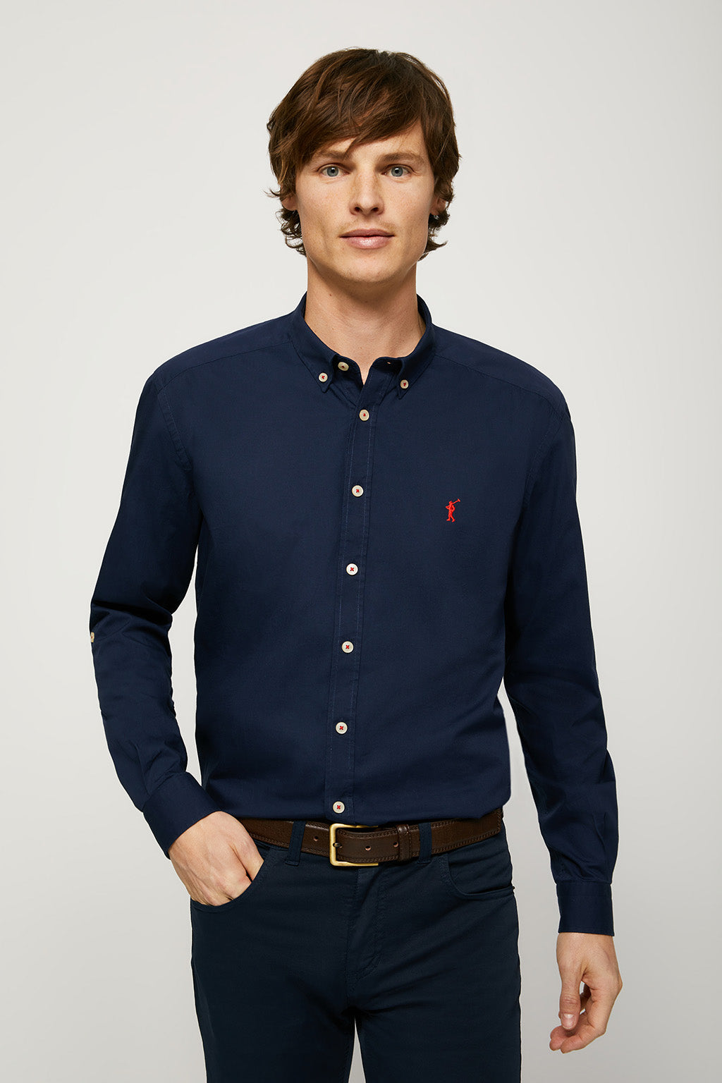 ocio Diplomacia R Camisa azul marino de popelín custom fit – Polo Club