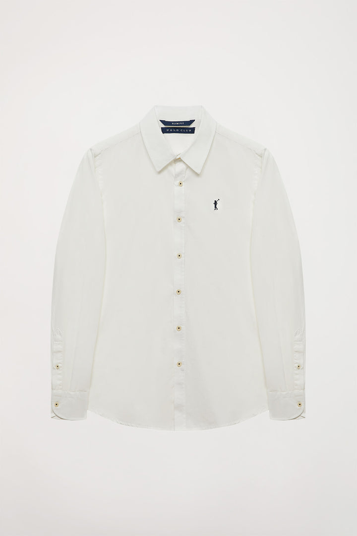 Camisa slim fit blanca con logo bordado