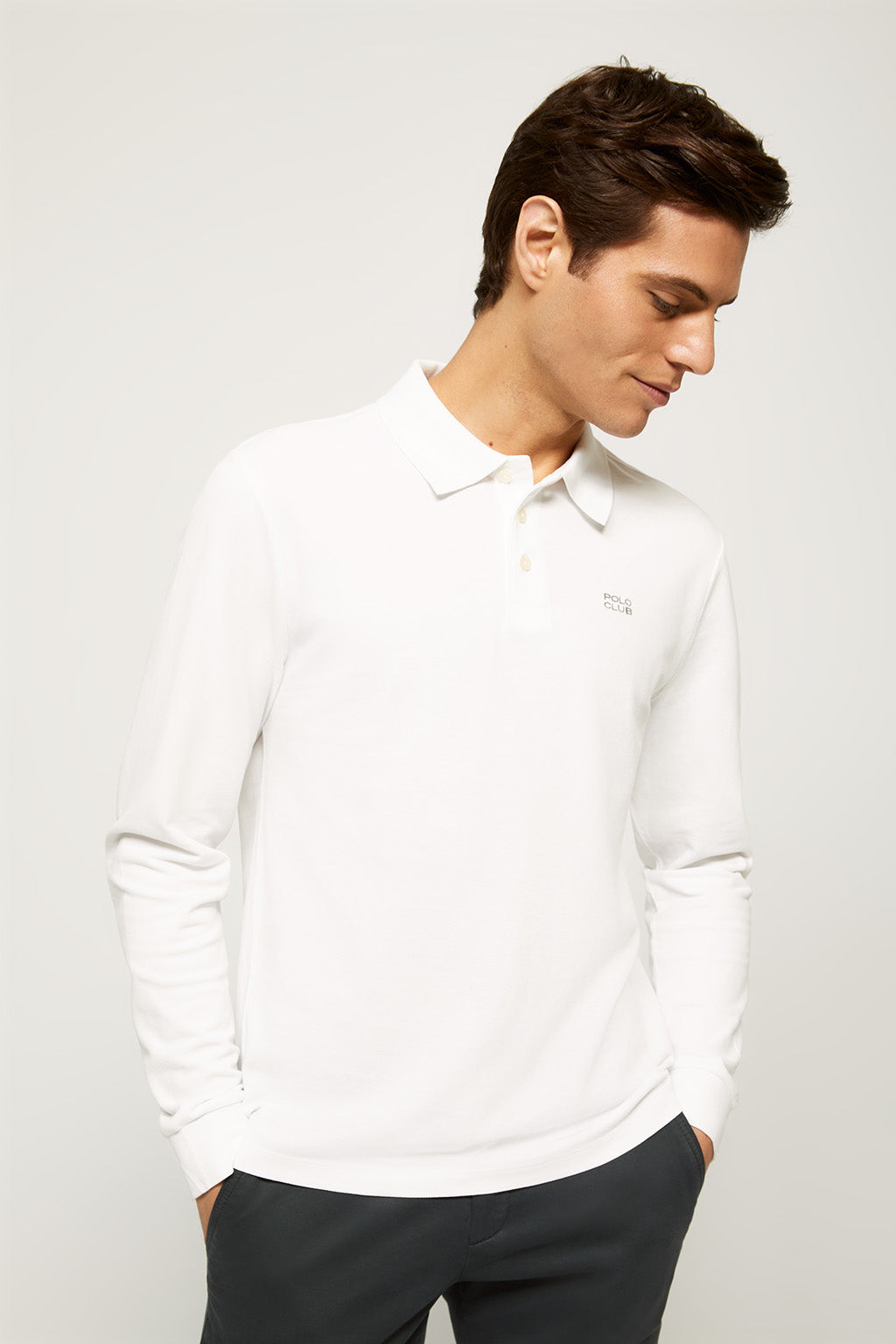 Polo de manga larga blanco piqué con logo bordado | HOMBRE  | POLO CLUB