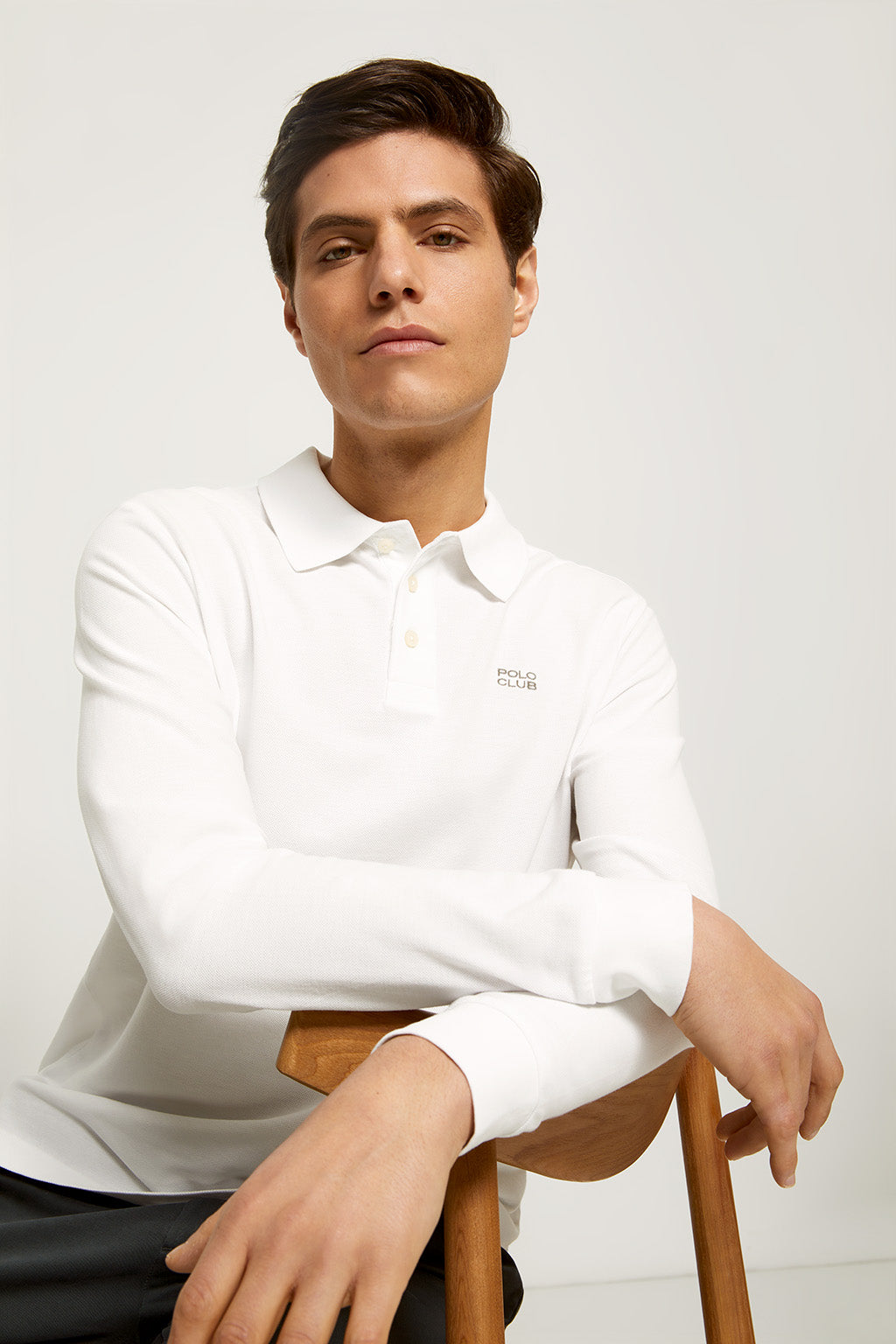 Polo de manga larga blanco piqué con logo bordado | HOMBRE  | POLO CLUB