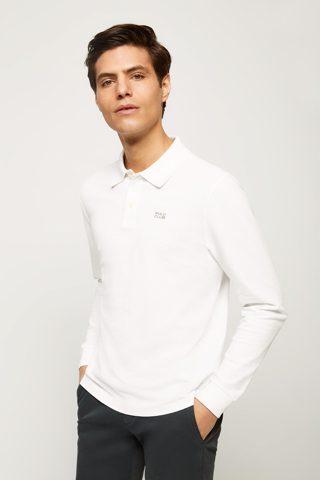 Polo de manga larga blanco piqué con logo bordado | HOMBRE  | POLO CLUB