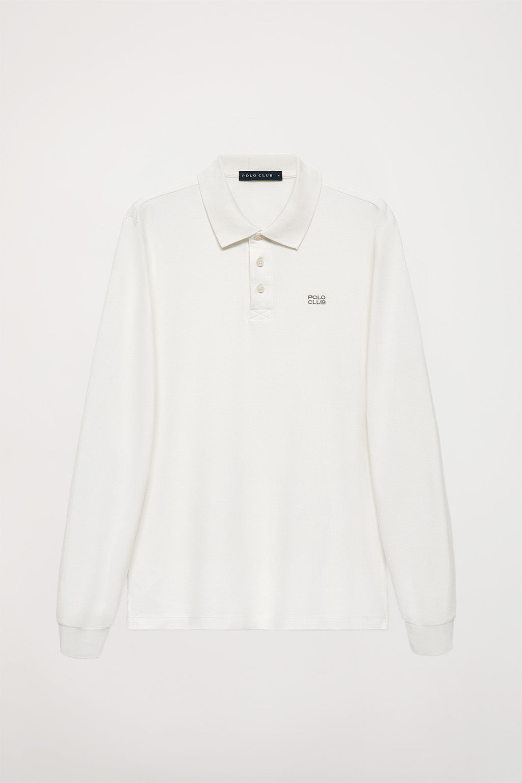 Polo de manga larga blanco piqué con logo bordado | HOMBRE  | POLO CLUB