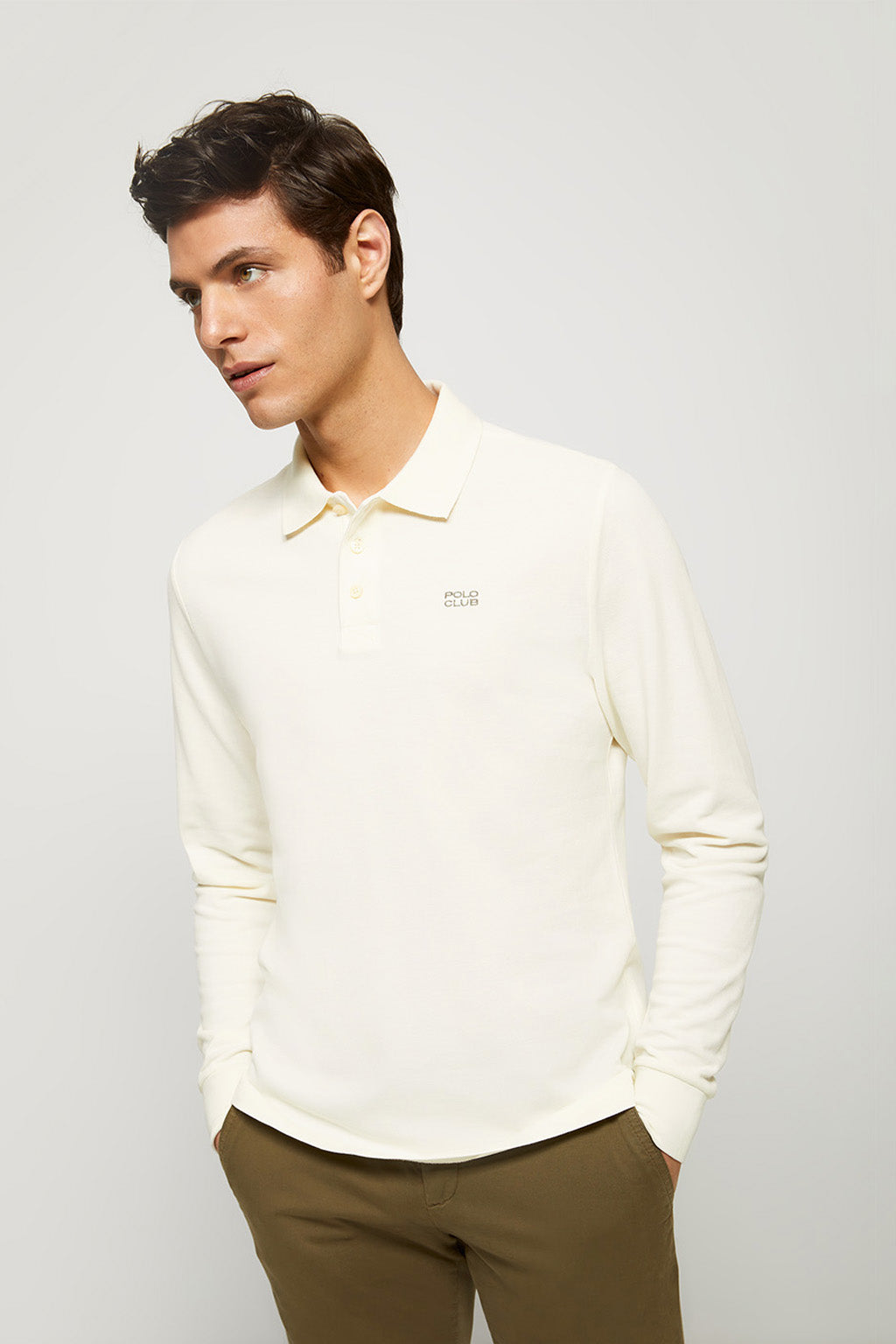 Polo de manga larga beige piqué con logo bordado | HOMBRE  | POLO CLUB