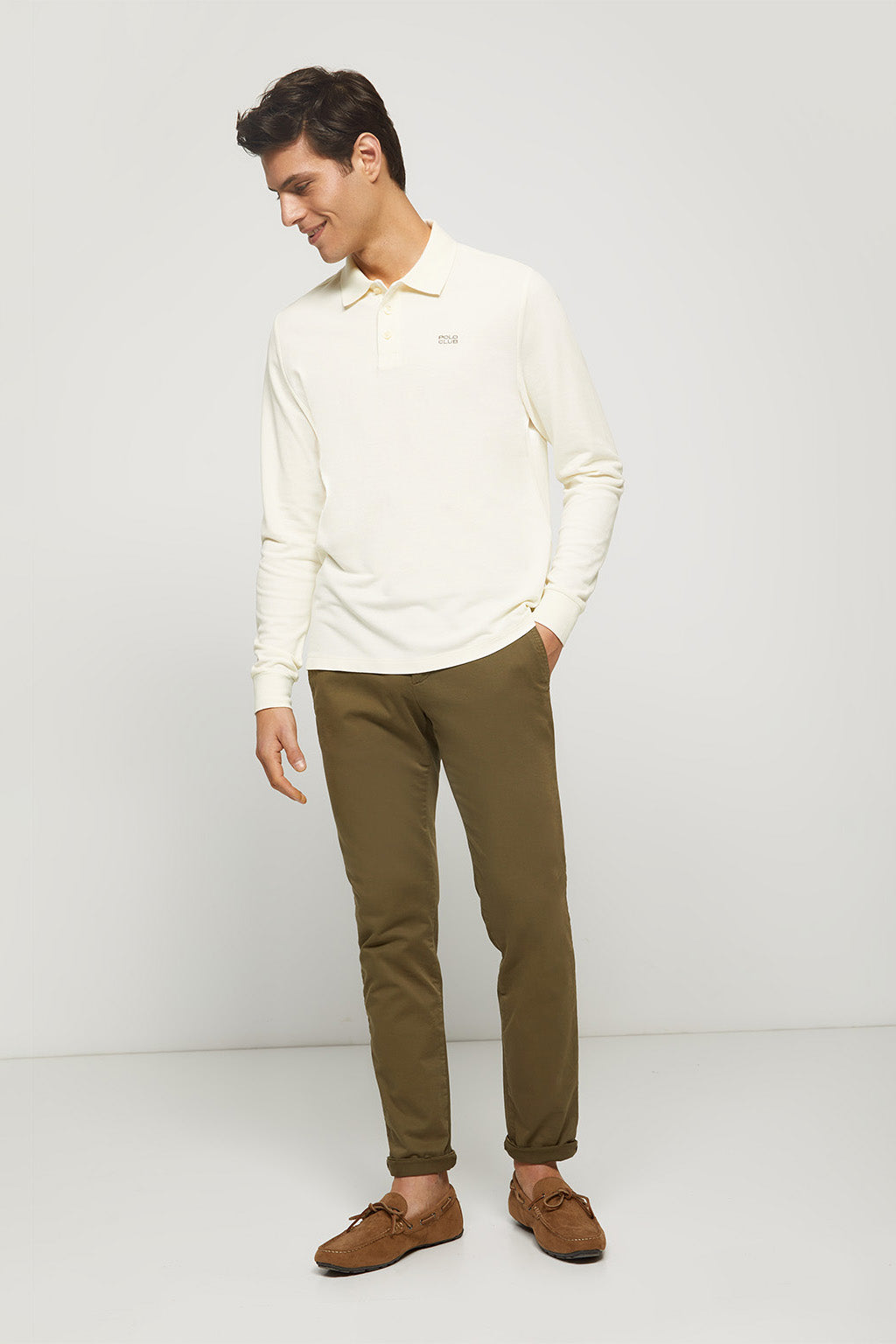 Polo de manga larga beige piqué con logo bordado | HOMBRE  | POLO CLUB
