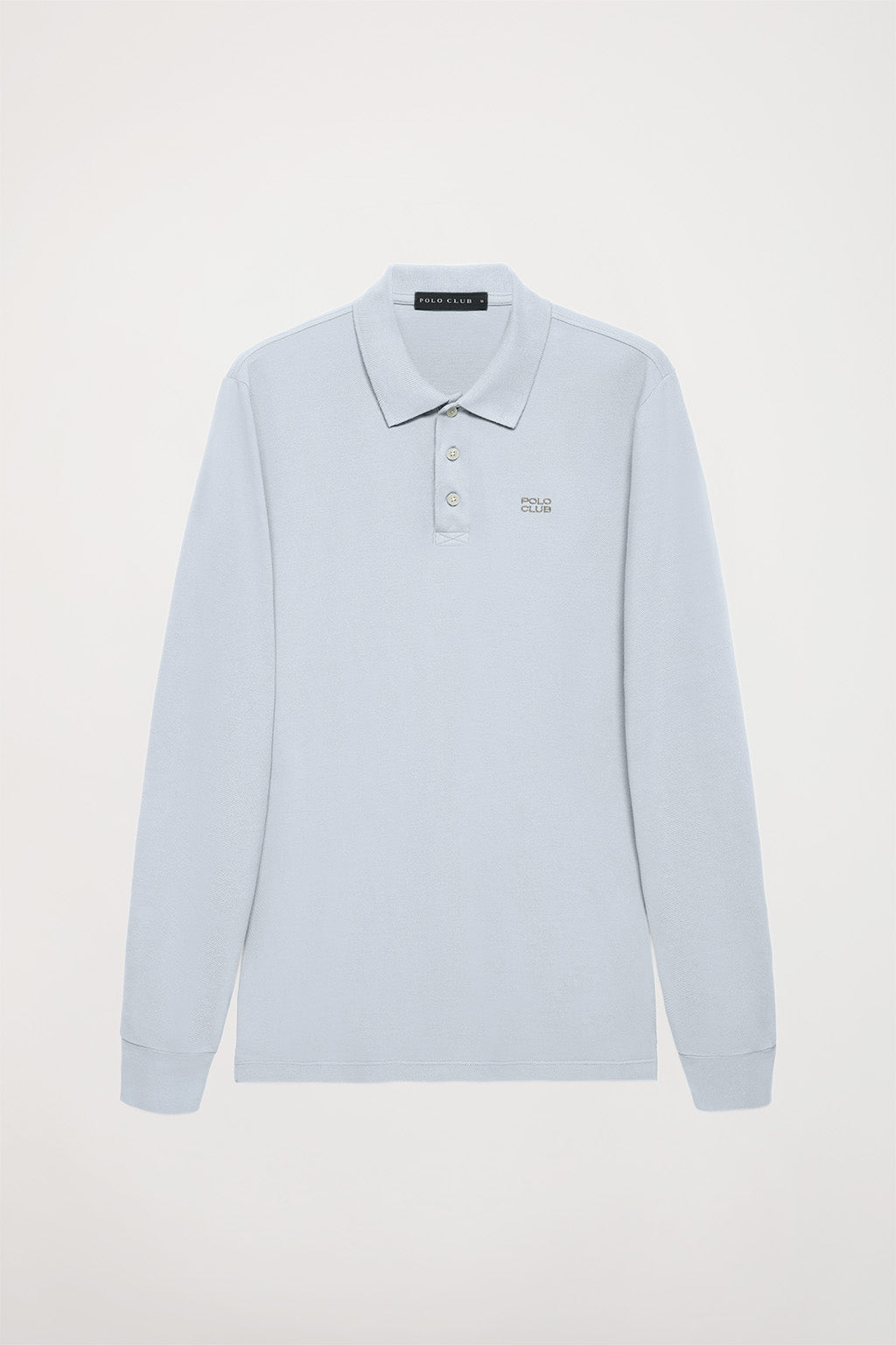 Polo de manga larga azul grisáceo garment dye con logo bordado | HOMBRE  | POLO CLUB
