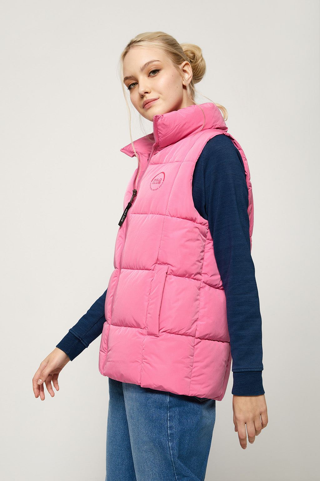 Chaleco acolchado rosa con parche con print logotipado | MUJER  | POLO CLUB