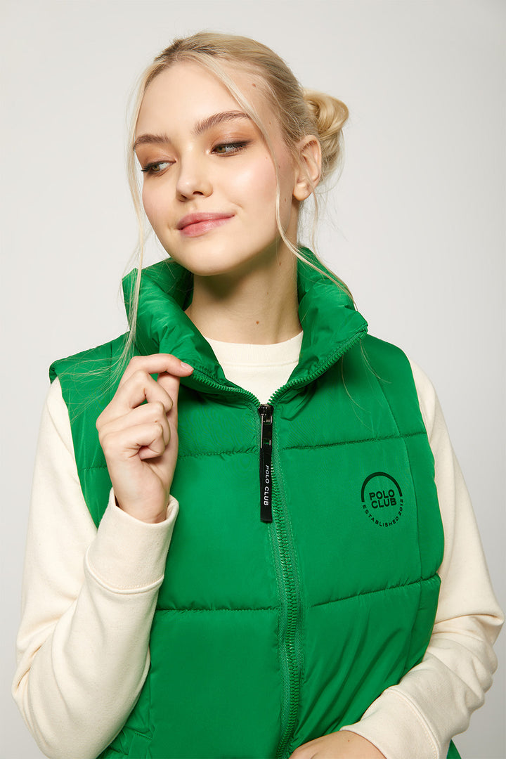 Chaleco acolchado verde con parche con print logotipado | MUJER  | POLO CLUB