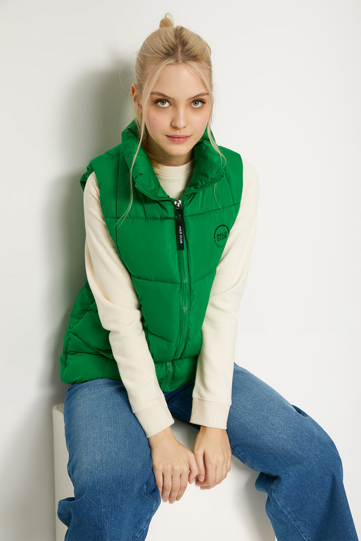Chaleco acolchado verde con parche con print logotipado | MUJER  | POLO CLUB