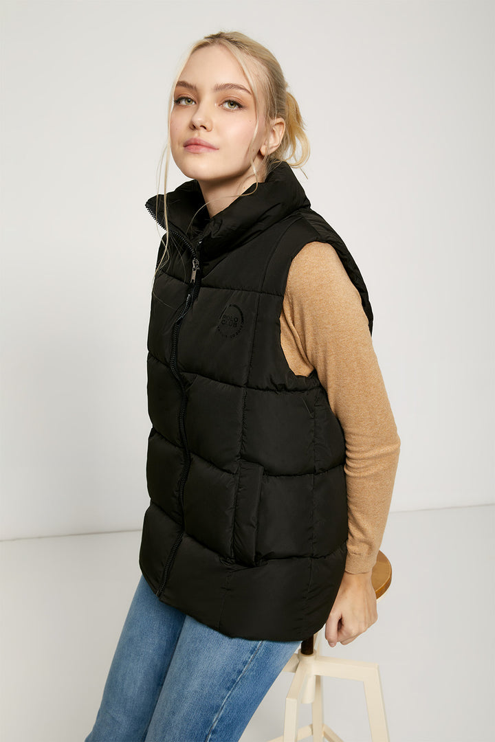 Chaleco acolchado negra con parche con print logotipado | MUJER  | POLO CLUB