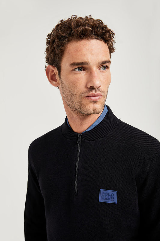 Jersey negro de cremallera corta y parche Polo Club