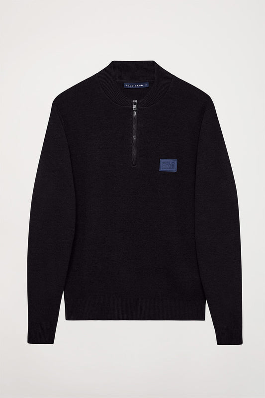 Jersey negro de cremallera corta y parche Polo Club