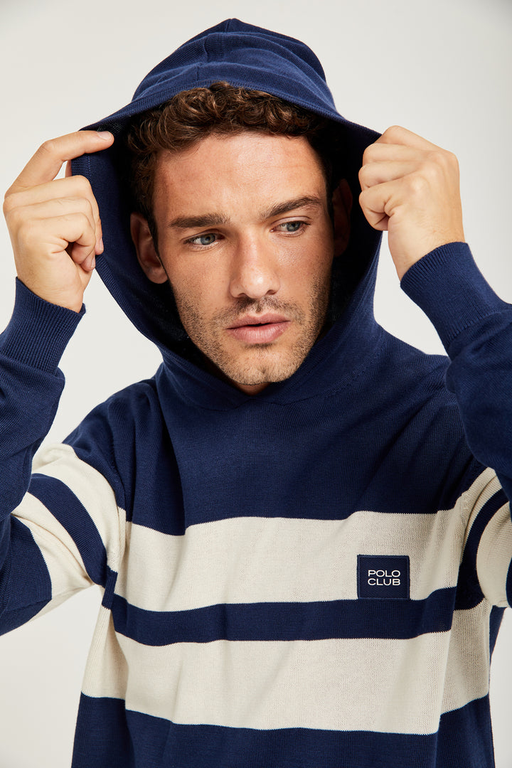 Jersey azul color block con capucha y logo Polo Club