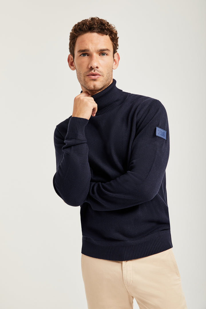 Jersey de cuello alto azul de punto texturizado y logo Polo Club