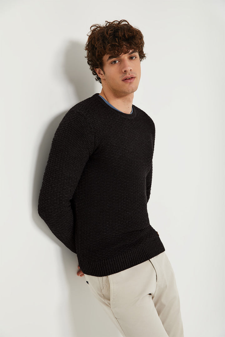 Jersey cuello redondo antracita de punto estructurado