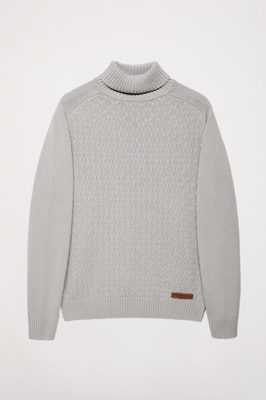 Jersey trenzado de cuello vuelto gris piedra