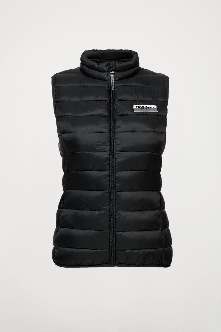 Chaleco negro entallado ultraligero con logo