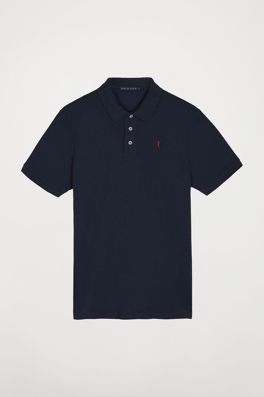 Polo azul marino piqué con tapeta de tres botones y logo bordado en contraste | HOMBRE  | POLO CLUB
