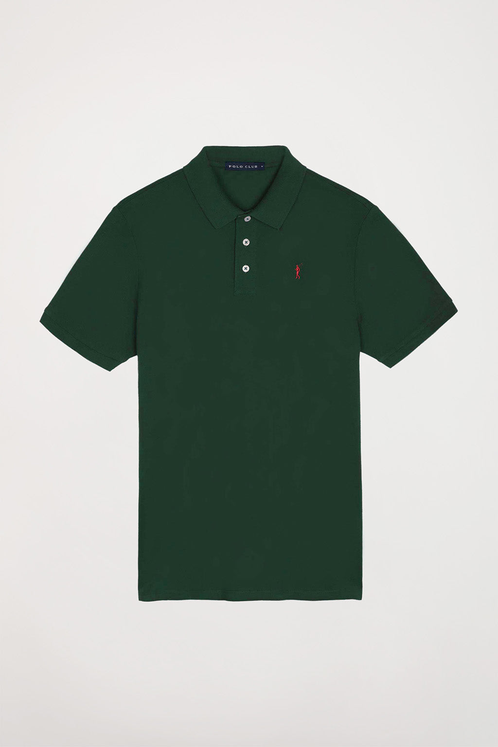 Polo verde botella piqué con tapeta de tres botones y logo bordado en contraste | HOMBRE  | POLO CLUB