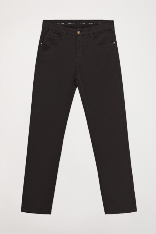 Pantalón negro de cinco bolsillos con logo bordado