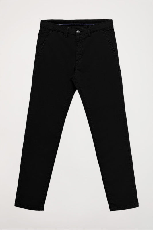 Calças chino pretas em algodão elástico com pormenores Polo Club