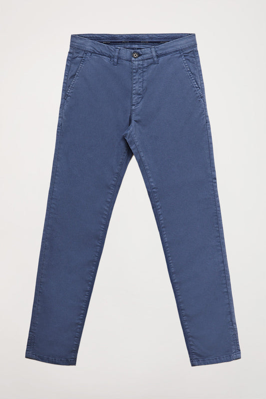 Calças chino azuis denim em algodão elástico com pormenores Polo Club