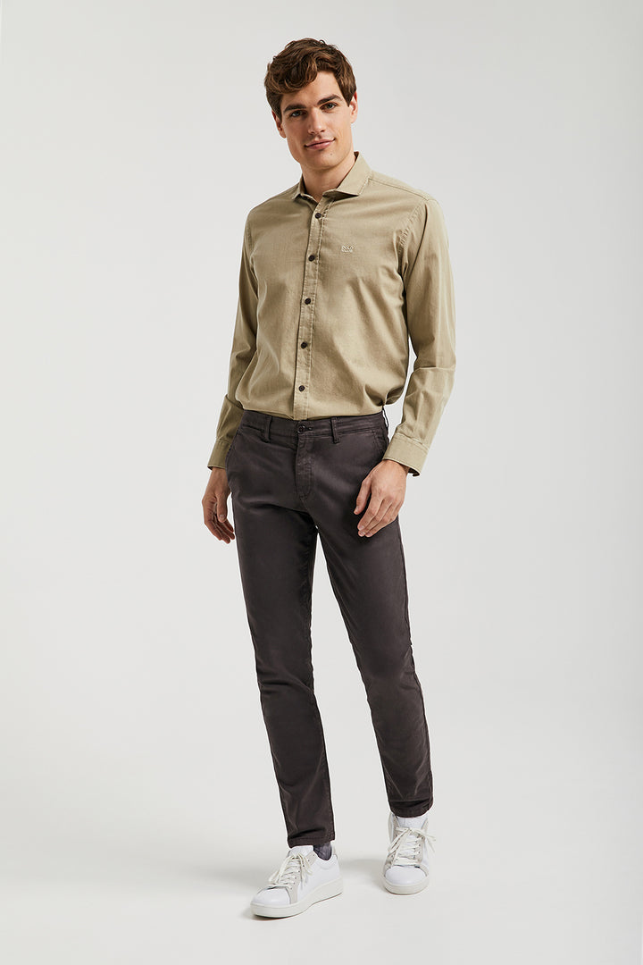 Pantalón chino marrón oscuro de algodón elástico con detalles Polo Club