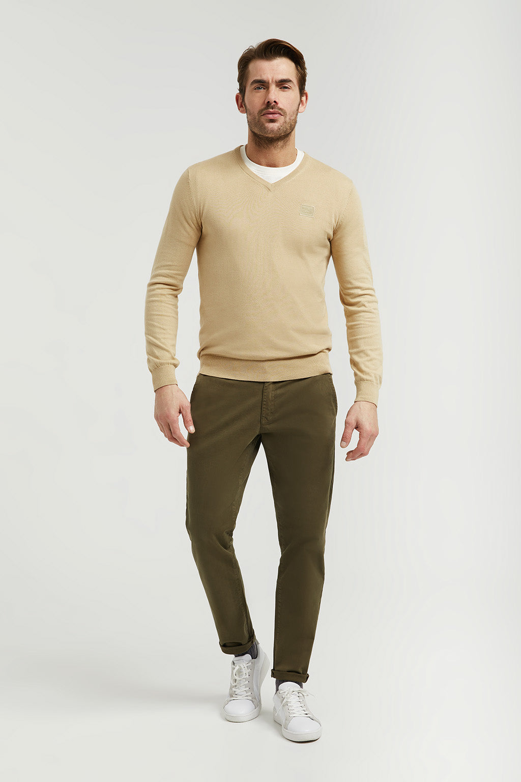 Pantalón chino verde oscuro de elástico con detalles Polo Club