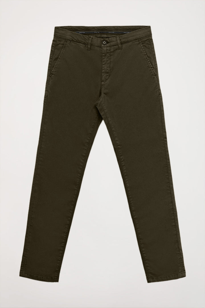 Pantalón chino verde oscuro de algodón elástico con detalles Polo Club