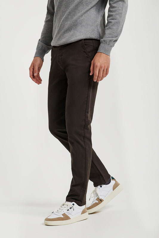 Dark-brown slim-fit chinos with Polo Club logo on back pocket