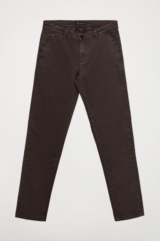 Pantalón chino marrón oscuro de corte slim con logo Polo Club en bolsillo trasero