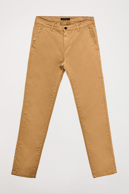 Pantalón chino marrón de corte slim con logo Polo Club en bolsillo trasero