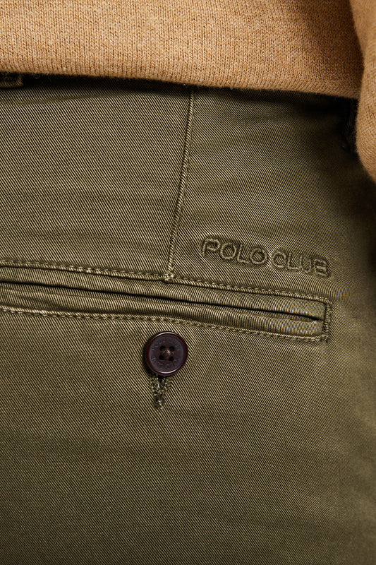 Pantalón chino verde oscuro de corte slim con logo Polo Club en bolsillo trasero
