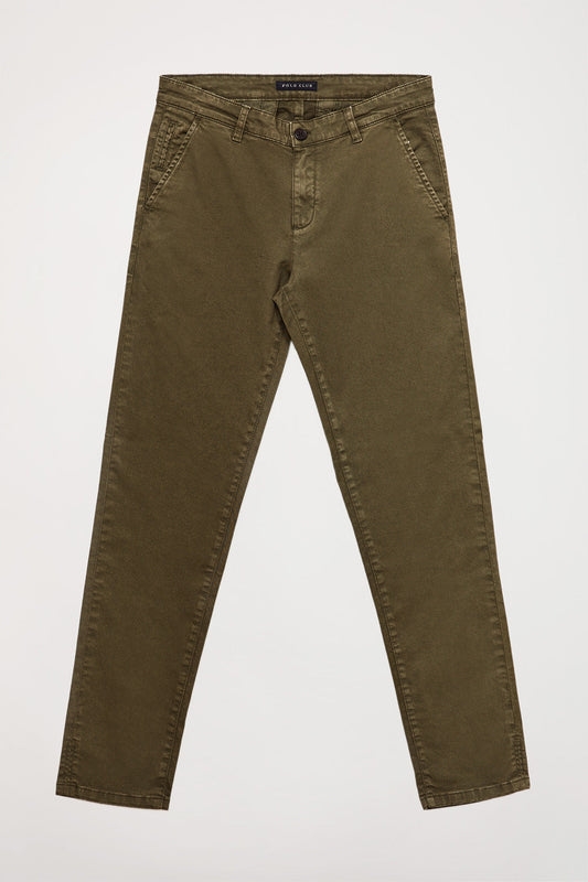 Pantalón chino verde oscuro de corte slim con logo Polo Club en bolsillo trasero