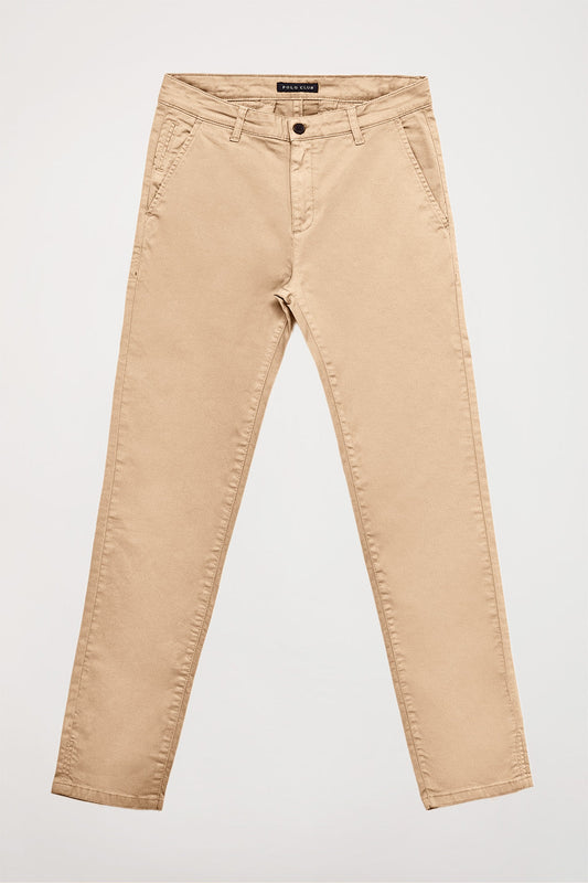 Calças chino em cor de areia com corte slim com logótipo Polo Club no bolso traseiro