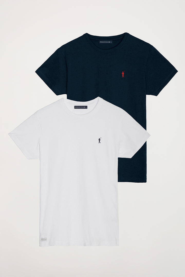 Pack de duas t-shirts branca e azul marinho com decote redondo e logótipo Rigby Go