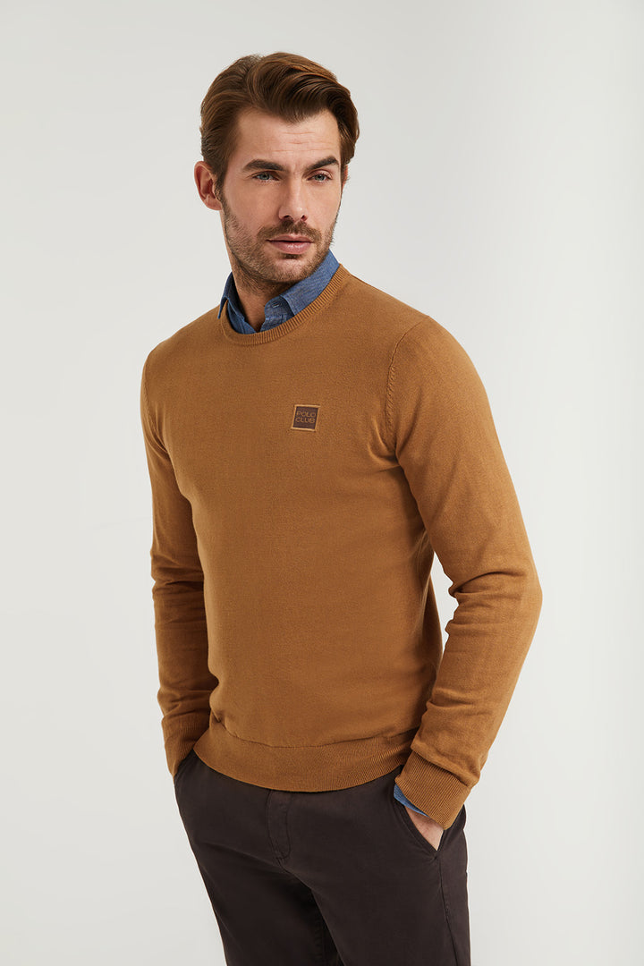 Jersey básico de cuello redondo marrón con logotipo Polo Club