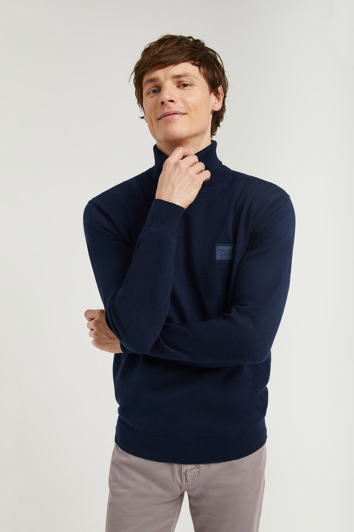 Jersey básico de cuello vuelto azul marino con logotipo Polo Club