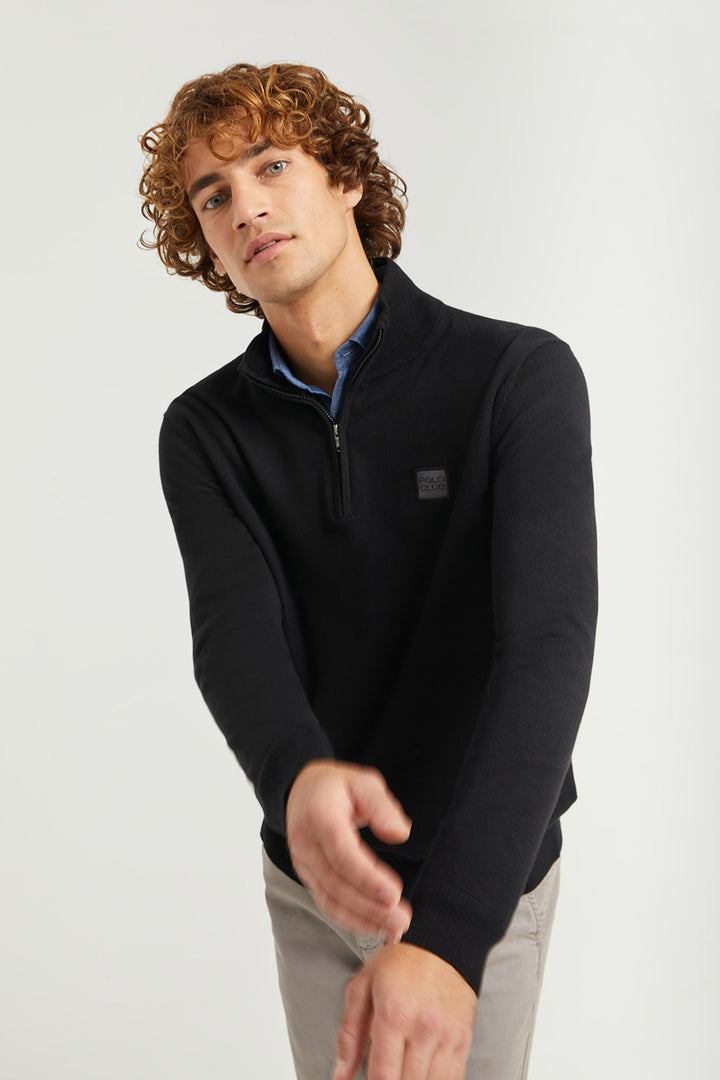 Jersey básico negro de cuello alto y cremallera con logotipo Polo Club