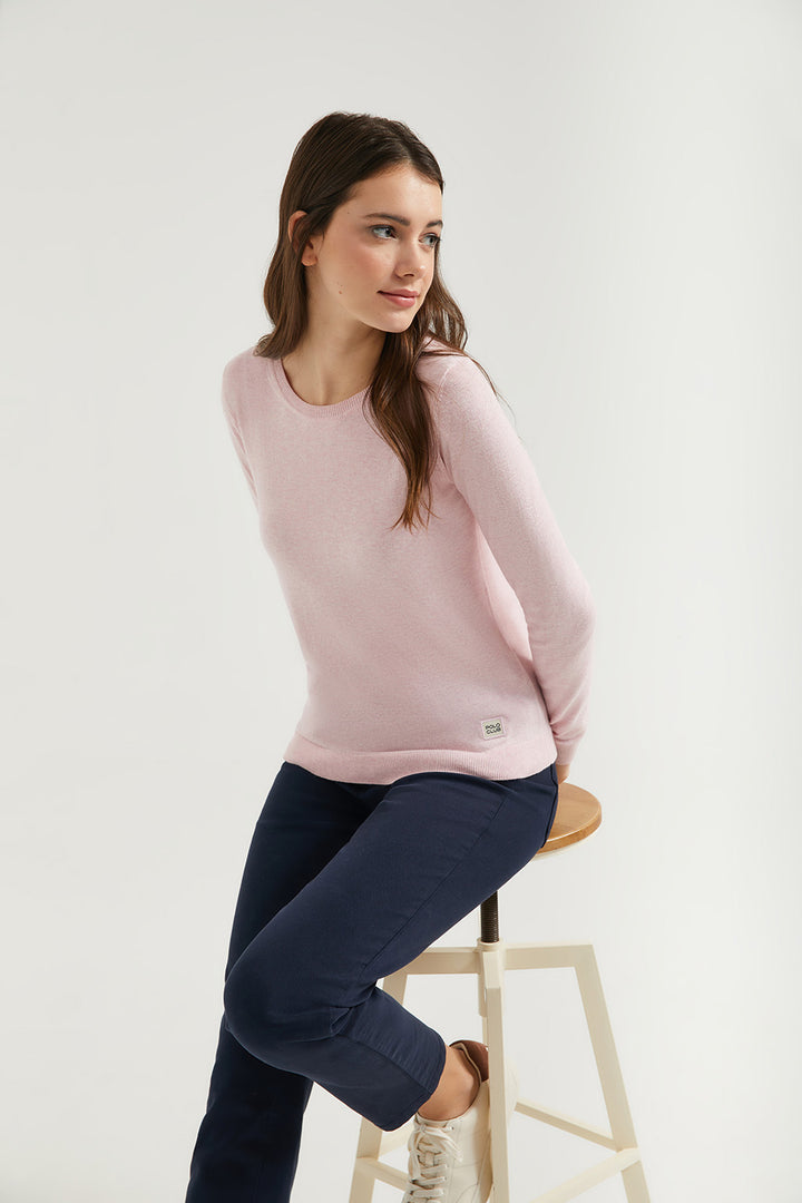 Camisola básica cor-de-rosa com decote redondo com logótipo Polo Club
