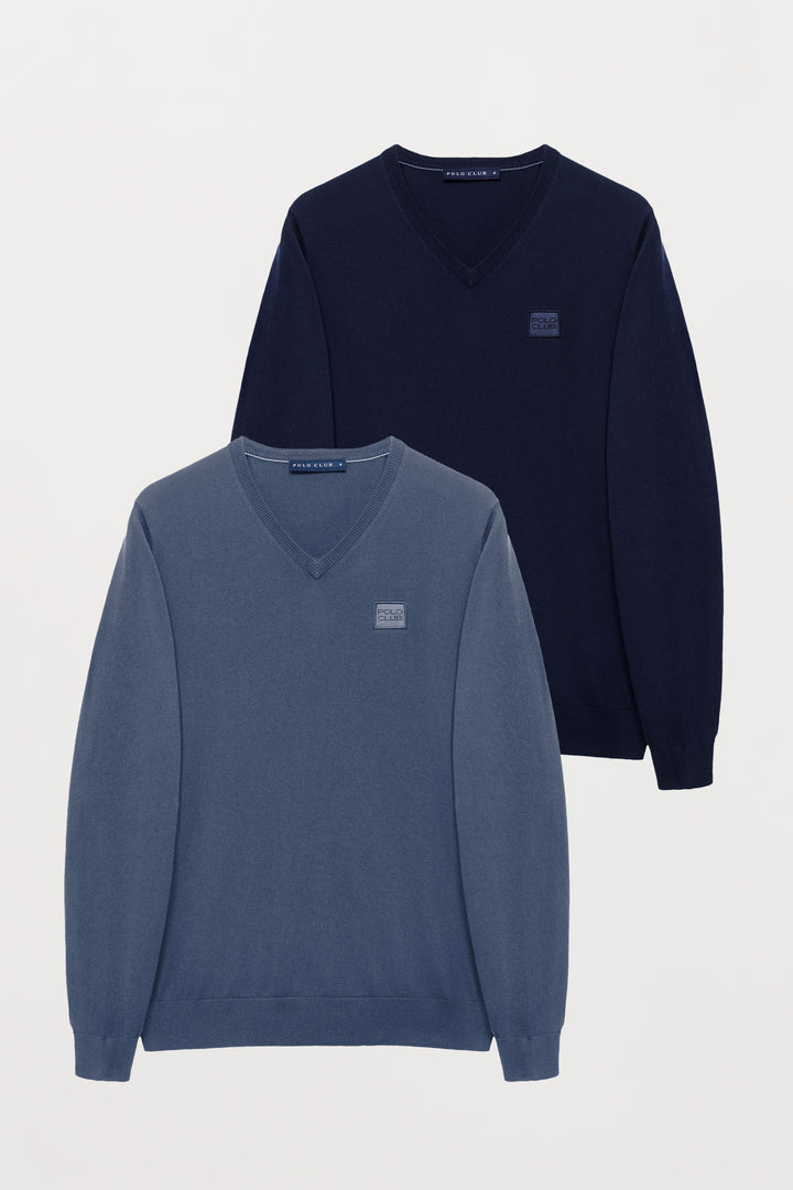 Pack de jerséis con cuello de pico en tonos azules con logotipo Polo Club
