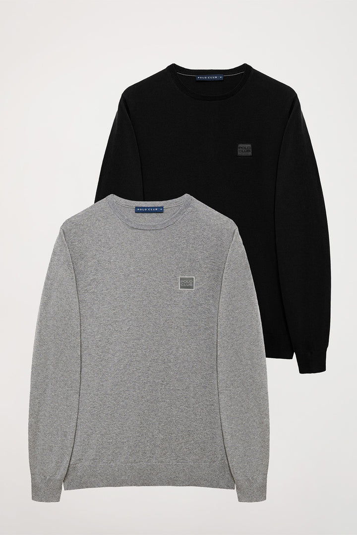Pack de jerséis con cuello redondo en negro y gris con logotipo Polo Club