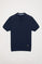 Navy-blue knitted polo shirt with detail on hem